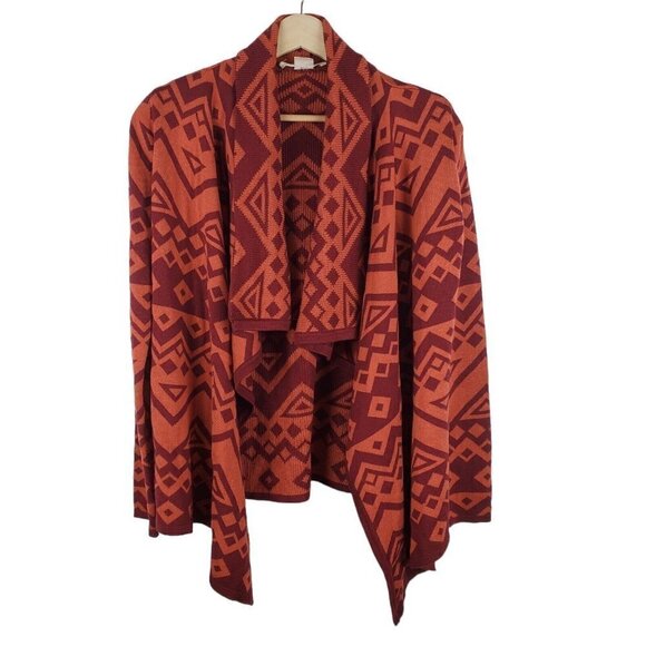 Staring at Stars Cardigan Sweater XS Orange Boho Southwestern Aztec Waterfall - Picture 1 of 11